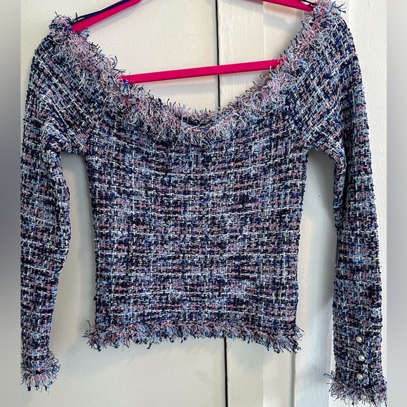 Zara Purple Frayed Textured Off-Shoulder Top (size medium) NWT - Picture 3 of 6